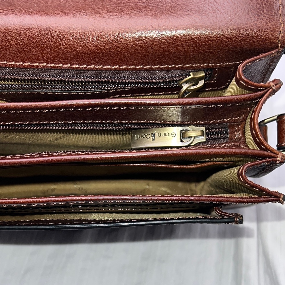 Gianni Conti Brown Leather Crossbody Saddle Bag Classic Chocolate Excellent New - Picture 5 of 16